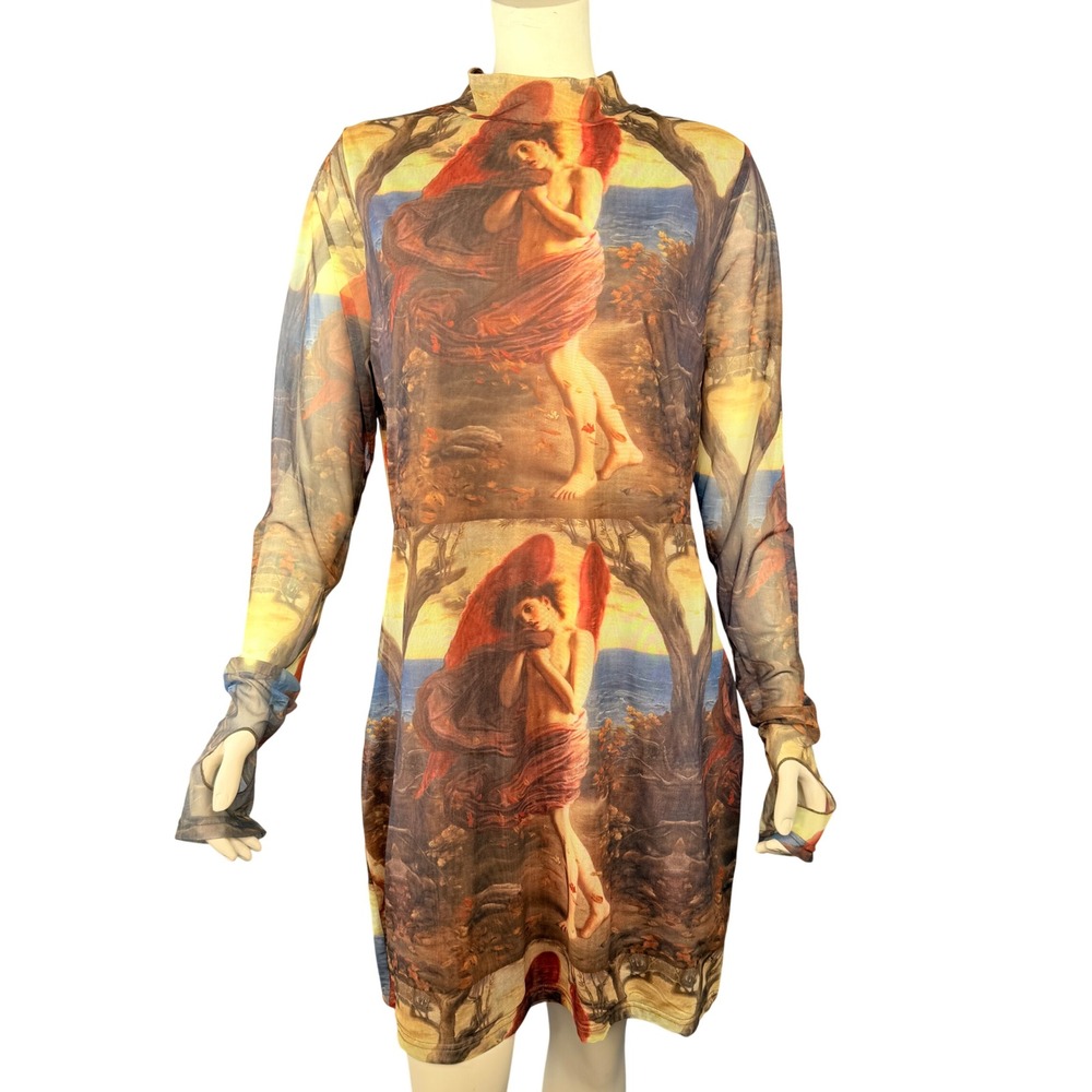 Akira Dress Women 2XL Brown Renaissance Angel Art‎ Goth Mesh Mock Neck Romantic